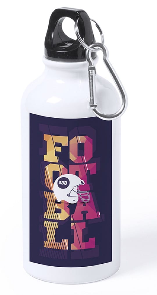 A drink bottle in white featuring bold text and a logo, with a colourful design in shades of purple and pink. Greims - Image 1