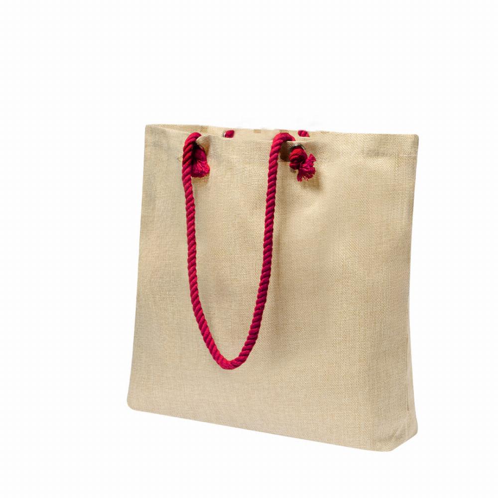 A tote bag in a natural colour with a pink twisted rope handle. It has a simple, stylish design. Holfox - Image 1