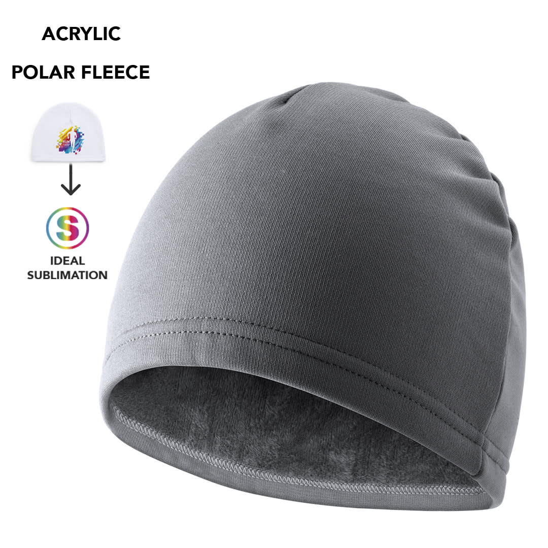 A grey polar fleece hat with a smooth exterior and soft inner lining, featuring a logo on the side. Folten Hat - Image 1
