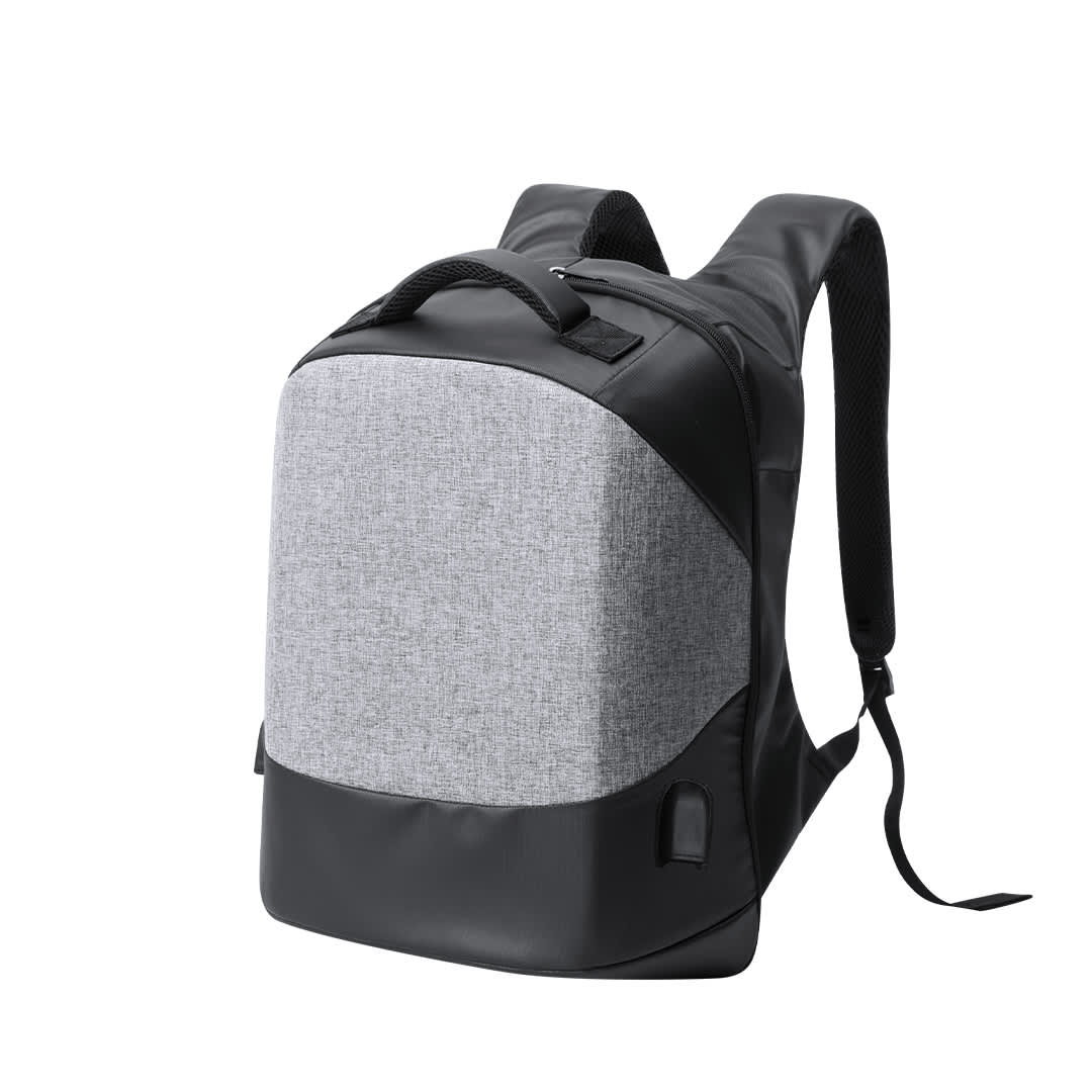 A black and grey anti-theft backpack with padded straps and a sleek design, featuring a logo on the front. Biltrix Anti-Theft Backpack - Image 1