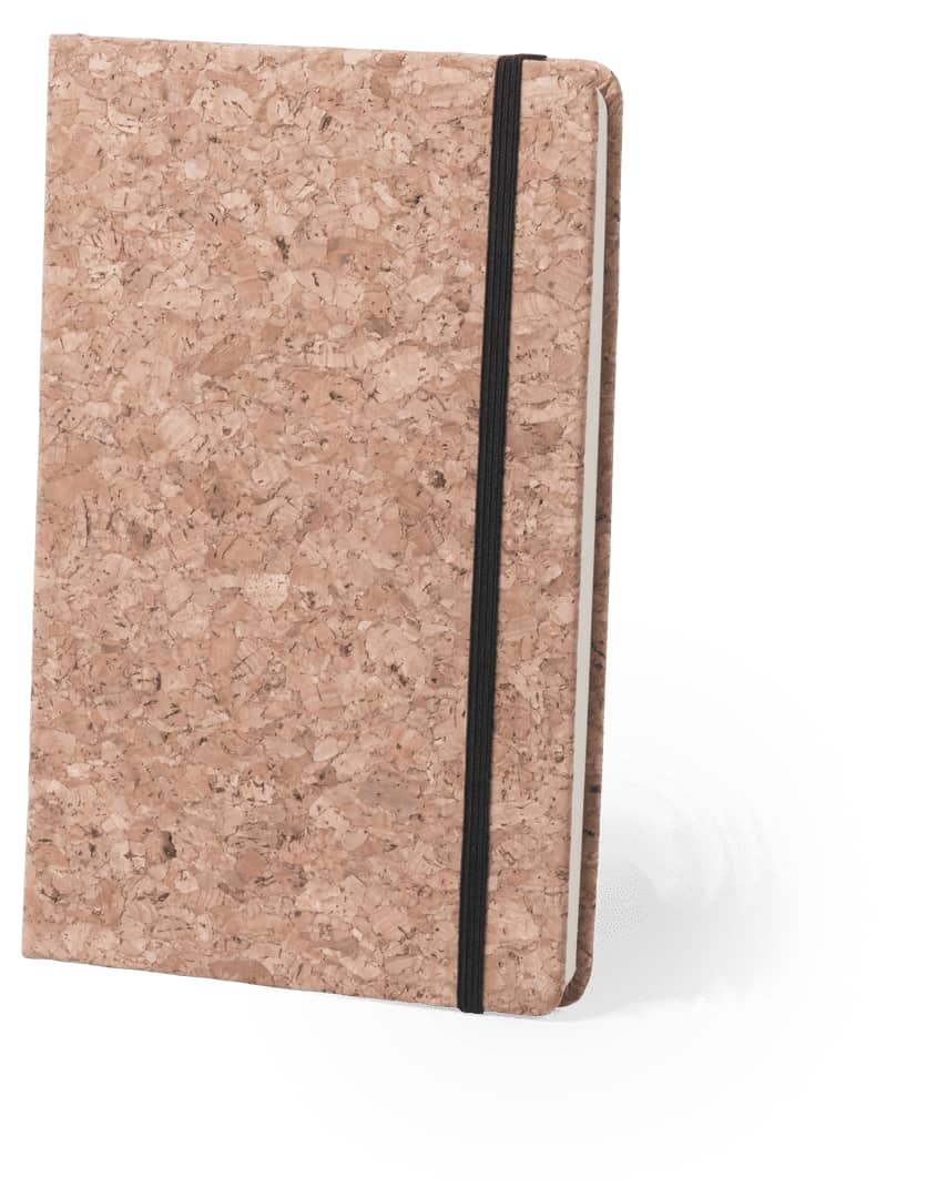 A cork-covered notepad with a black band, featuring a textured surface and a slim design. Hartil Notepad - Image 1
