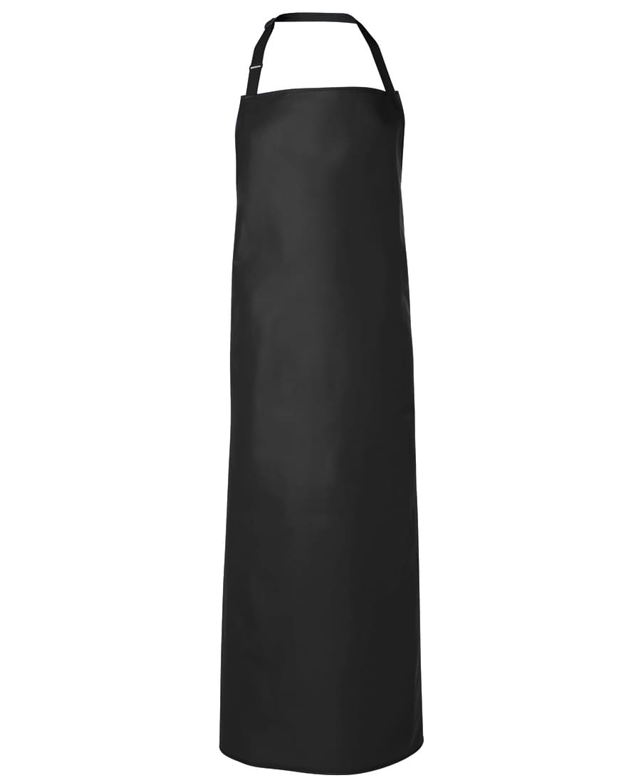 A black vinyl apron with a neck strap, designed for workwear use. It has a logo on the surface. JB's 490 Gsm Vinyl 120x90 Apron - Image 1