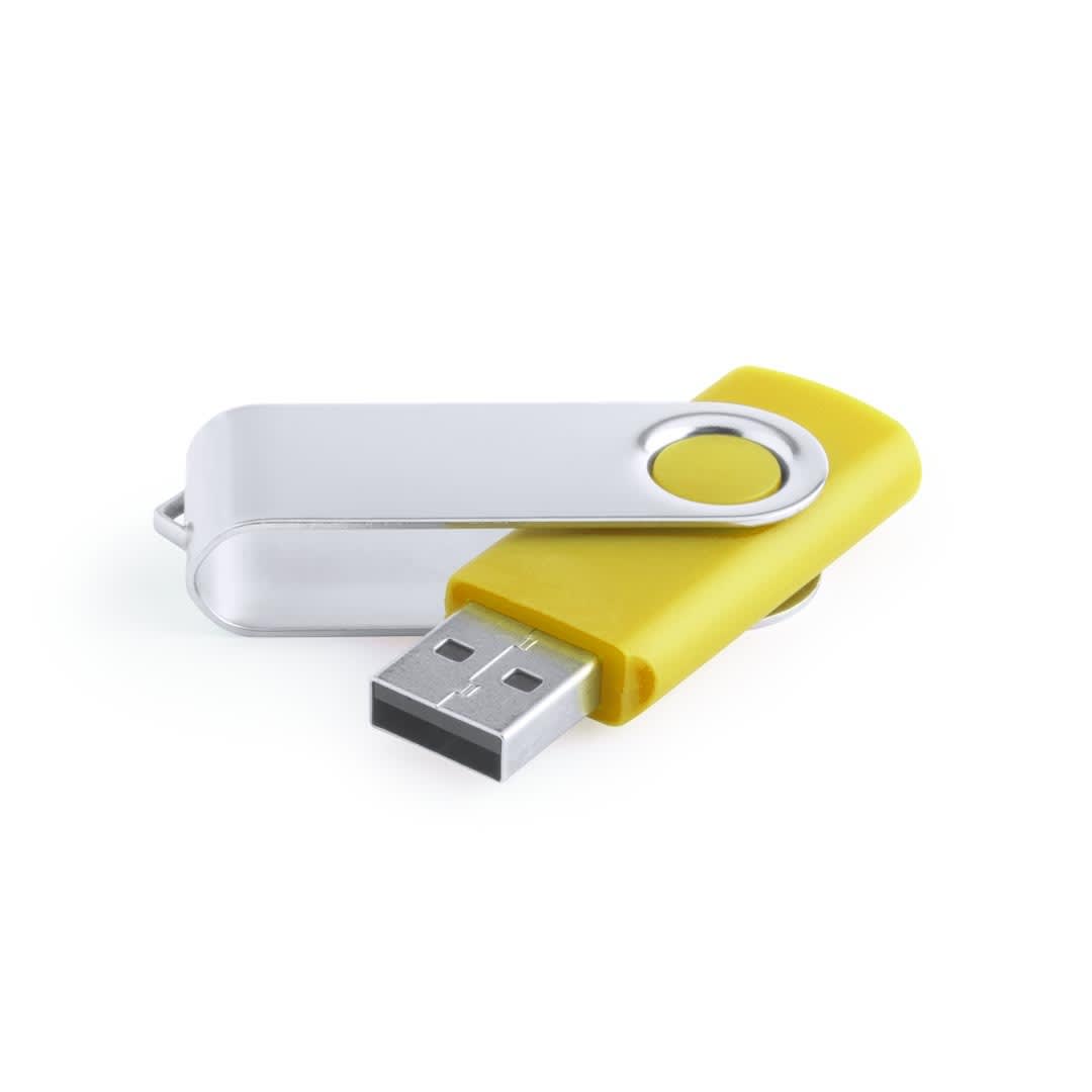 A yellow and silver USB memory stick with a swivel design. It features a USB connector for data storage. Yemil 32GB USB Memory - Image 1