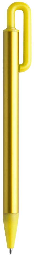 A yellow metal pen with a unique design featuring a hook for easy attachment. Xenik Pen - Image 1