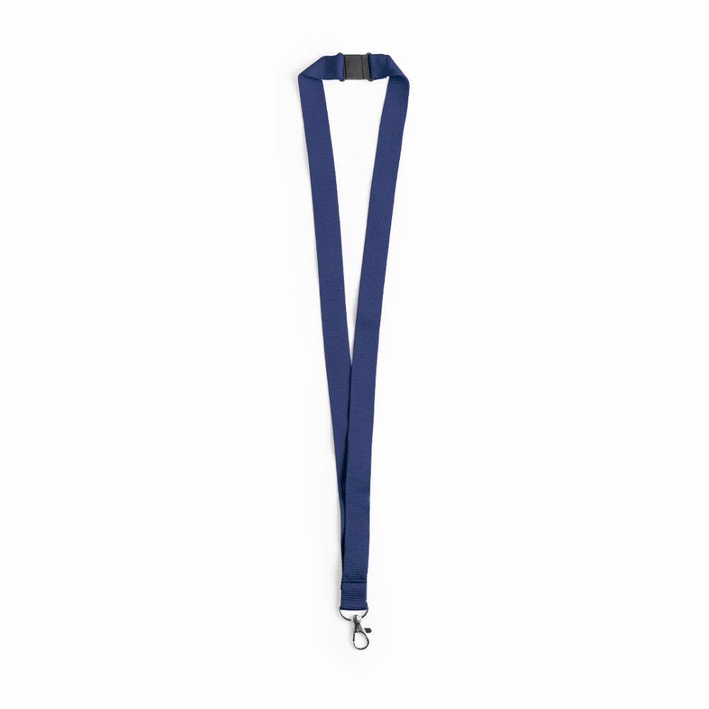 A lanyard in navy blue with a clip for attaching items. The fabric is smooth and has a sturdy design. Kappin - Image 1