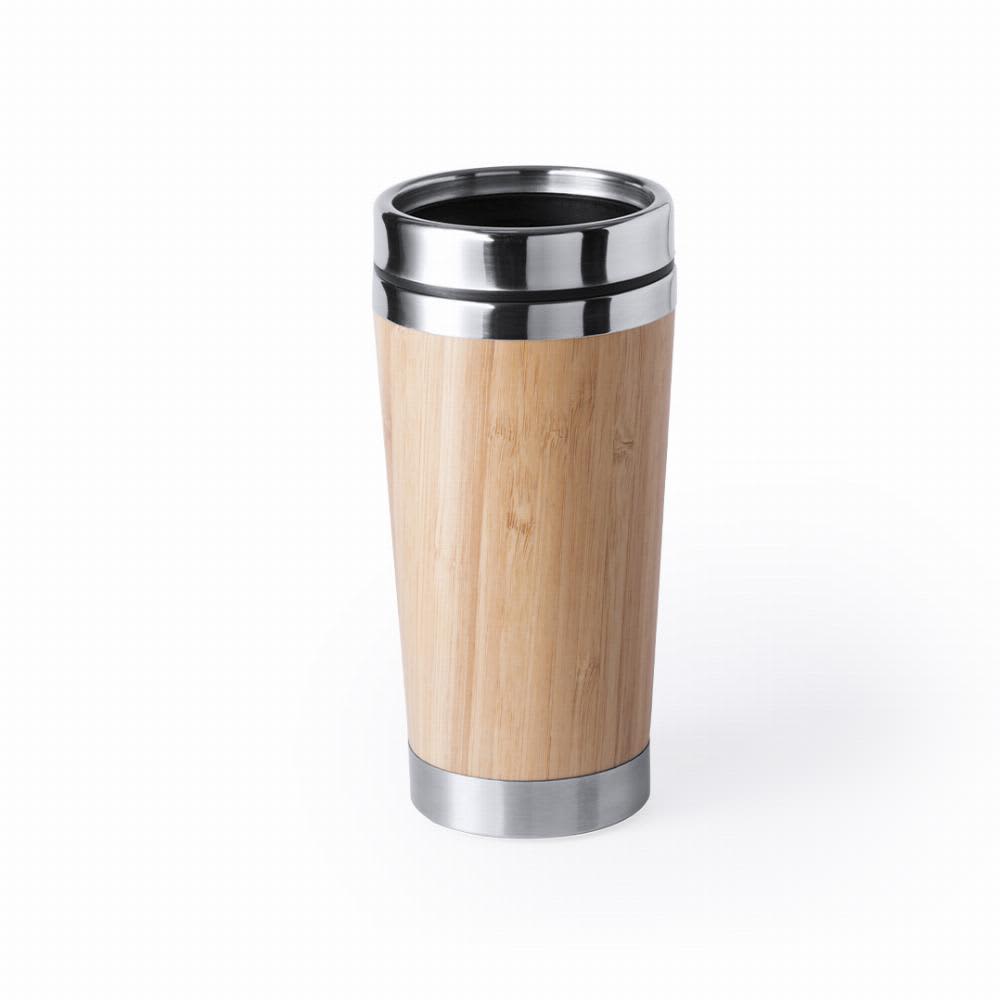 A drink bottle featuring a bamboo body and stainless steel accents, showcasing a sleek and modern design. Ariston - Image 1