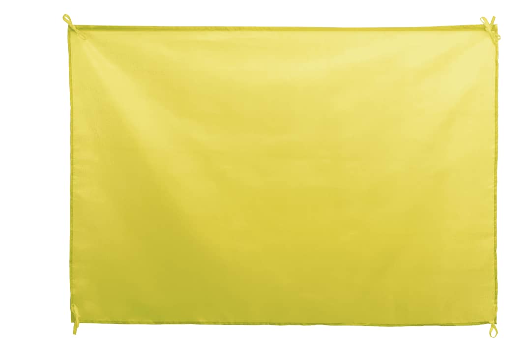 A yellow promotional flag with ties for display, suitable for exhibitions and events. Dambor Flag - Image 1
