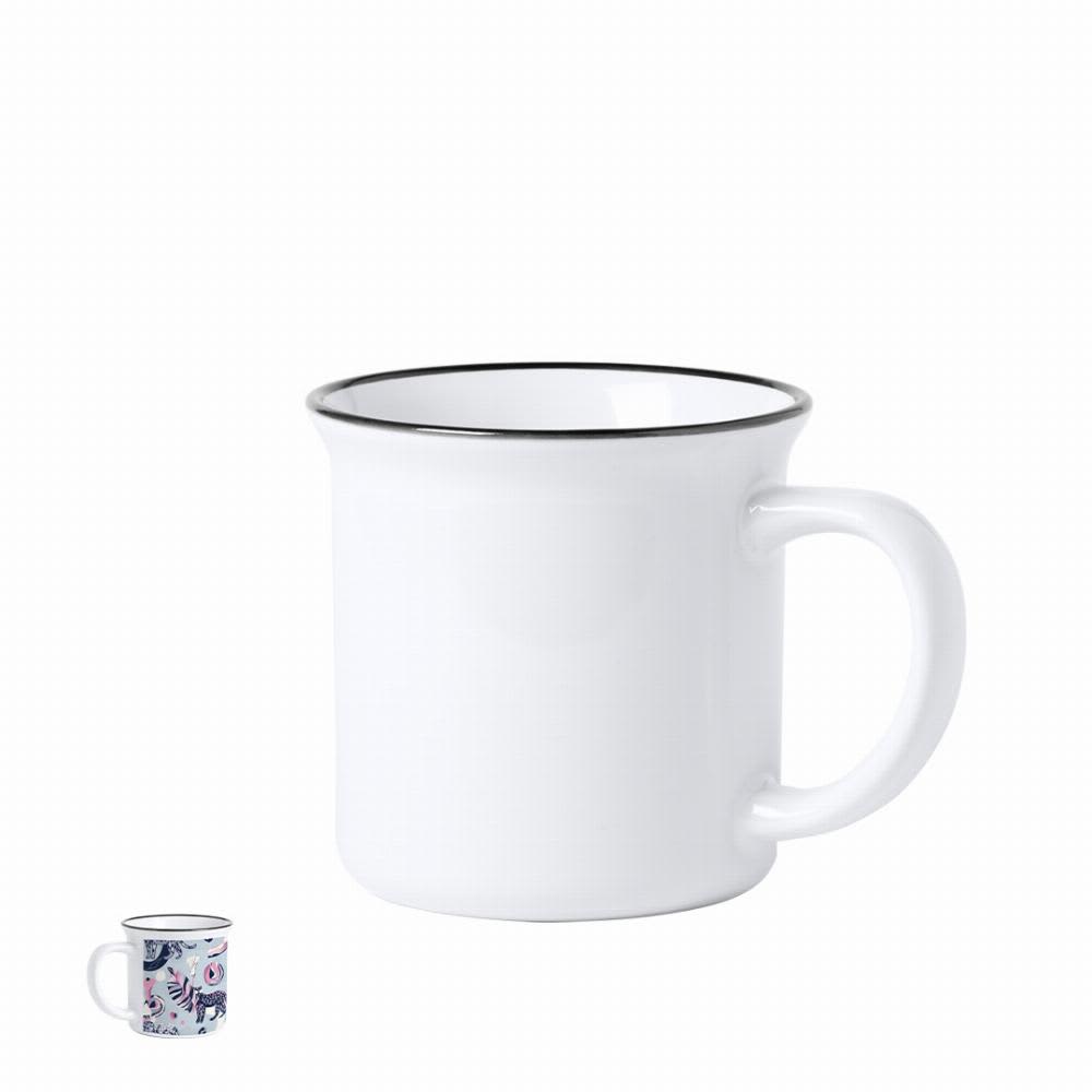 A drink bottle in white with a black rim, featuring a handle and a simple design. This item has a logo. Gover - Image 1