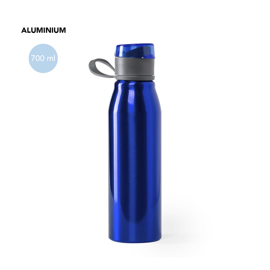 A drink bottle made of aluminium, featuring a shiny blue finish and a grey cap, with a 700 ml capacity. Cartex Bottle - Image 1