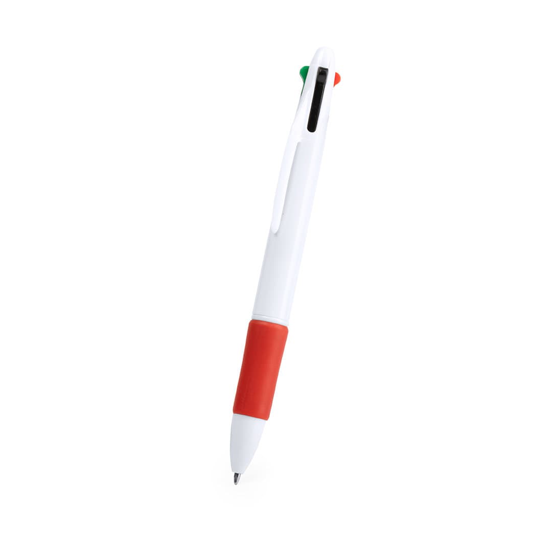 A white pen with a red grip and green and orange accents, featuring a logo on the side. Clessin Pen - Image 1