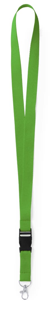 A green lanyard with a clip at the bottom and a black adjustable buckle. It features a logo. Kunel Lanyard - Image 1