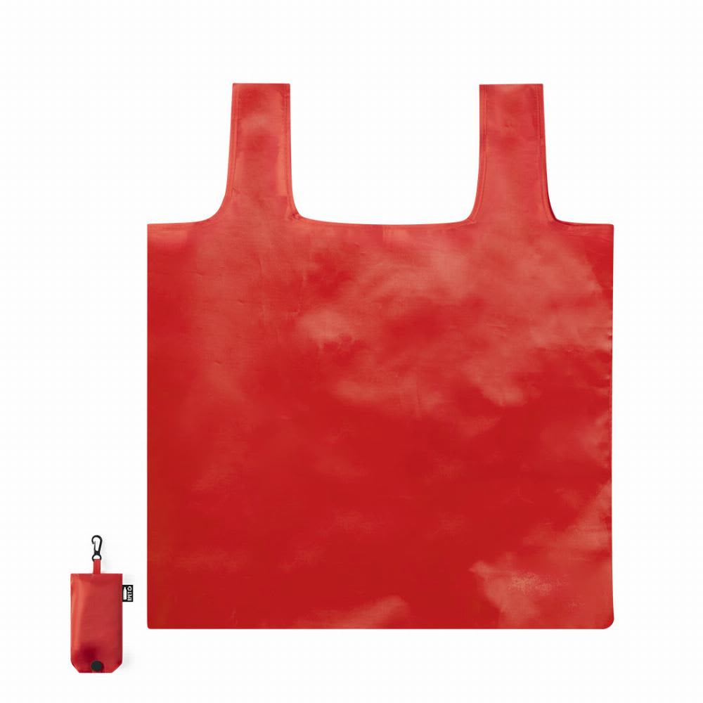 A red foldable tote bag with two handles, accompanied by a small pouch for storage. Restun - Image 1