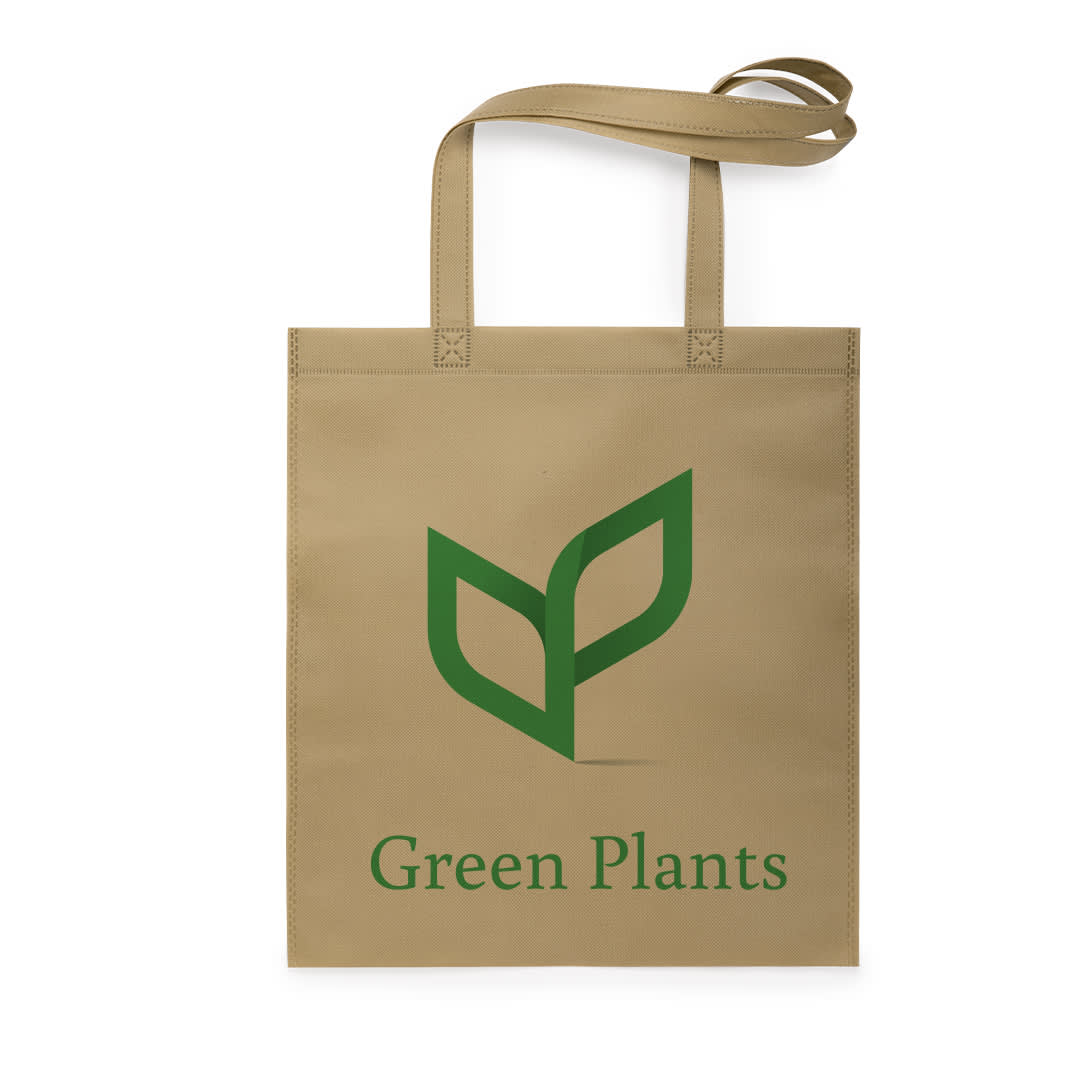 A khaki reusable grocery bag featuring a green logo and text. It has two sturdy handles for carrying. Nazzer Bag - Image 1