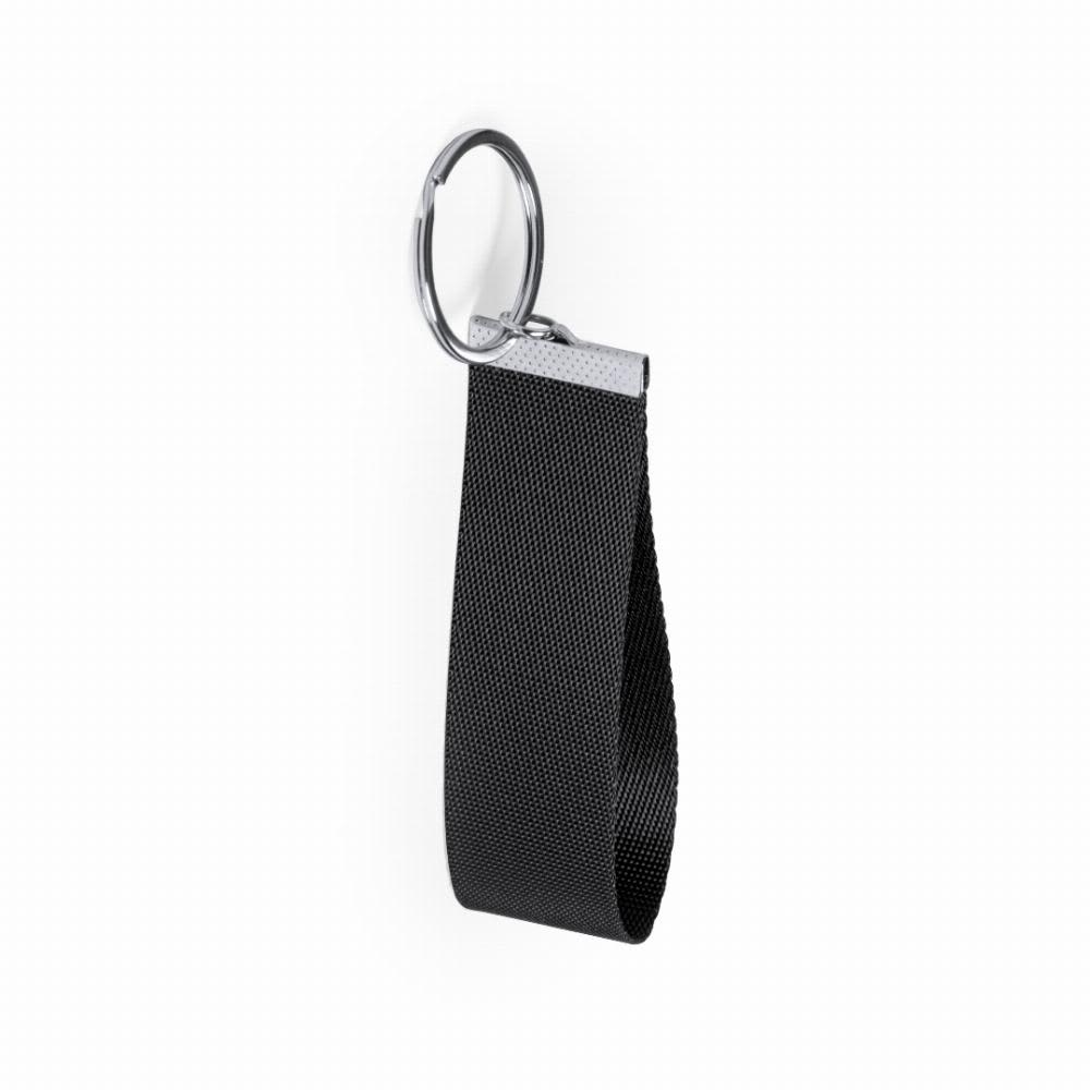 A keyring featuring a black fabric strap and a metal keyring attachment. Tofin - Image 1