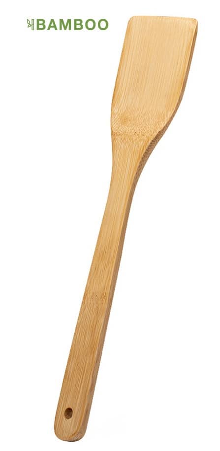 A bamboo spatula with a flat head and a long handle, showcasing a natural wood finish. Serly - Image 1