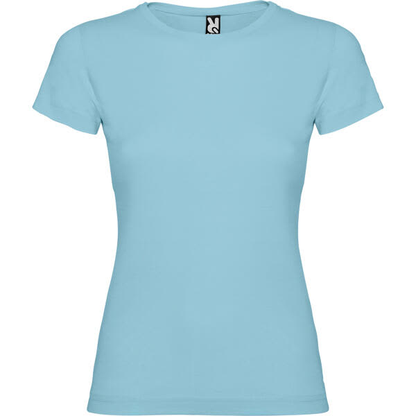 A light blue women's t-shirt featuring a crew neck and short sleeves, with a label on the inside. Jamaica T-Shirt (Youth) - Image 1