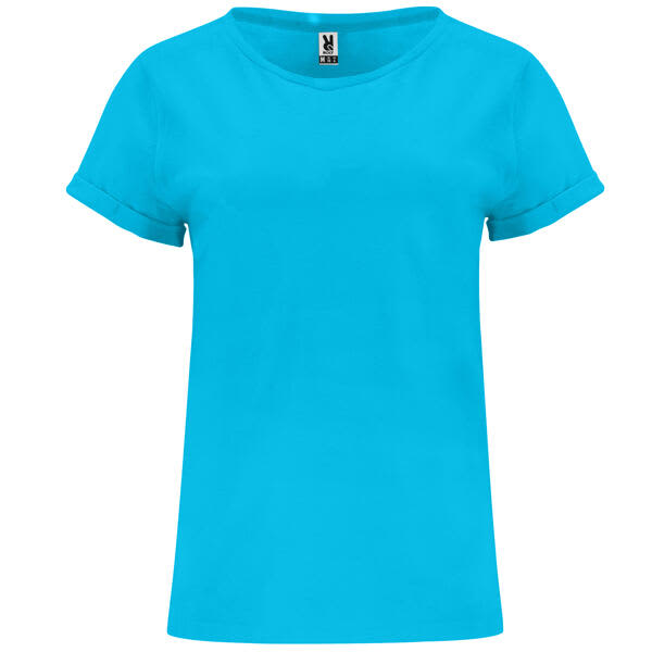 A bright blue T-shirt with a round neck and rolled sleeves, featuring a logo on the label. Cies T-Shirt - Image 1