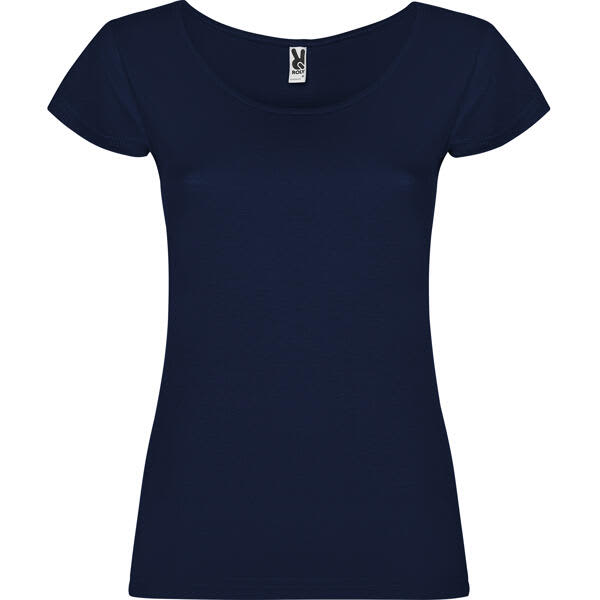 A navy blue T-shirt with short sleeves and a scoop neckline, featuring a logo on the label. Guadalupe T-Shirt - Image 1