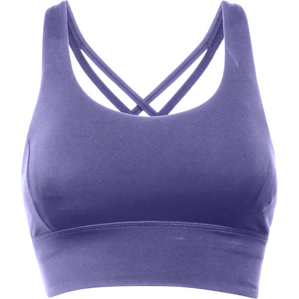 A purple cropped tank top featuring decorative cross-back straps and a fitted design. It has a logo. Basel Sport Cropped Tank Top - Image 1