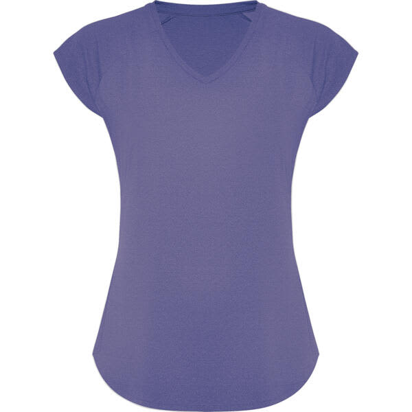 A purple Jada T-Shirt with a V-neck and cap sleeves. The fabric has a smooth texture and relaxed fit. Jada T-Shirt - Image 1