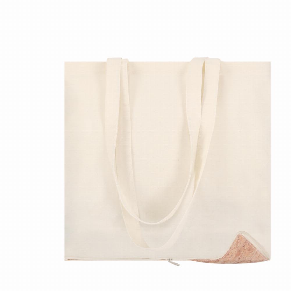 A tote bag in cream with a textured brown corner and two shoulder straps. It has a simple, minimalist design. Charel - Image 1