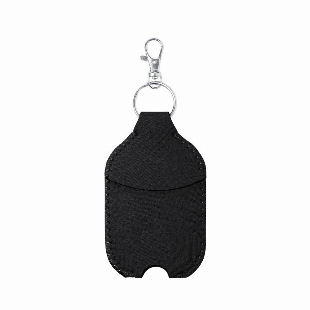 A drink bottle holder in black leather with stitching and a metal clip attachment. Karlax - Image 1