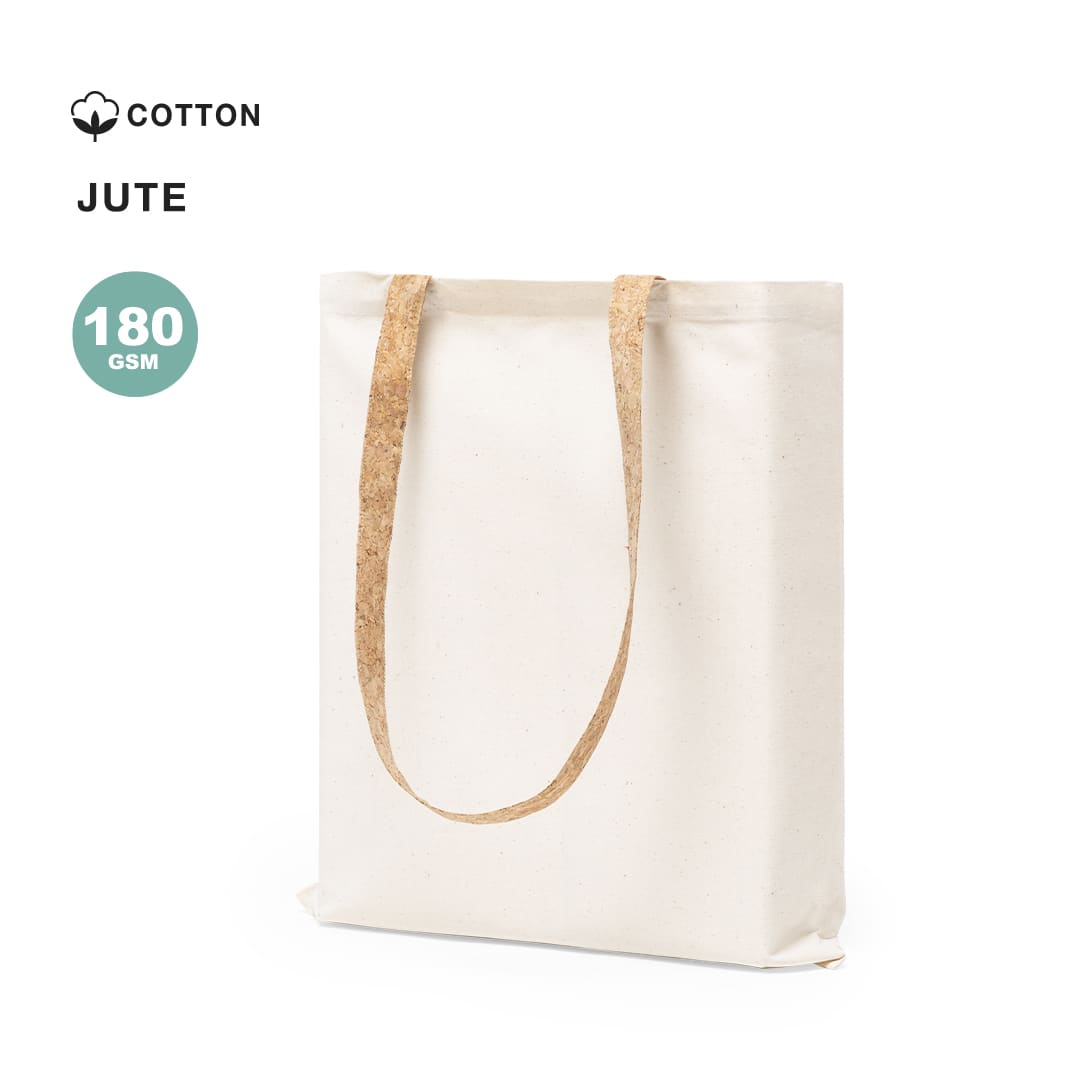 A cream tote bag made from cotton and jute, featuring long, natural-coloured handles and a simple design. Yulia Bag - Image 1