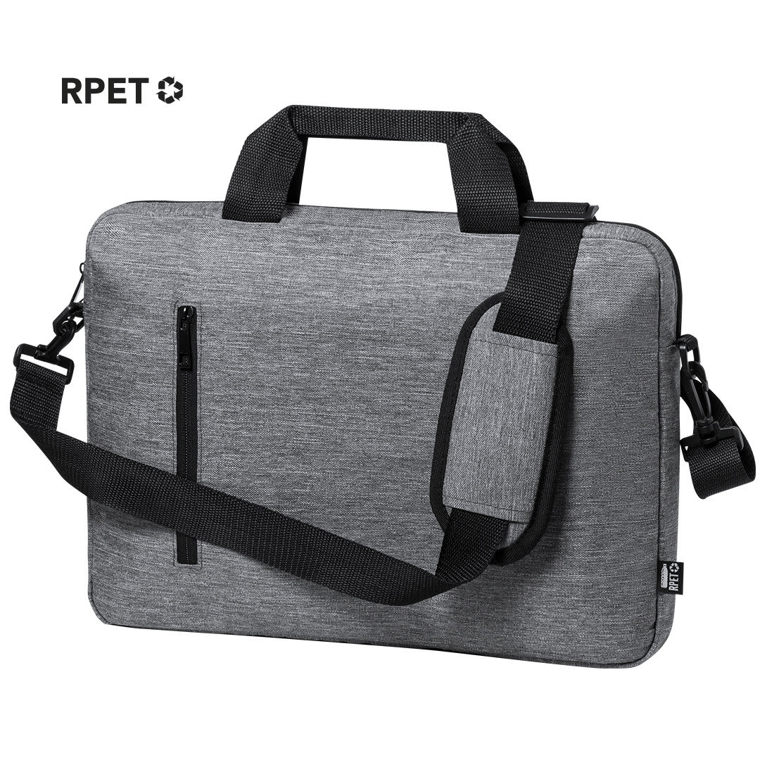 A grey laptop bag with a shoulder strap, zippered pocket, and a logo on the front. Pirok Document Bag - Image 1