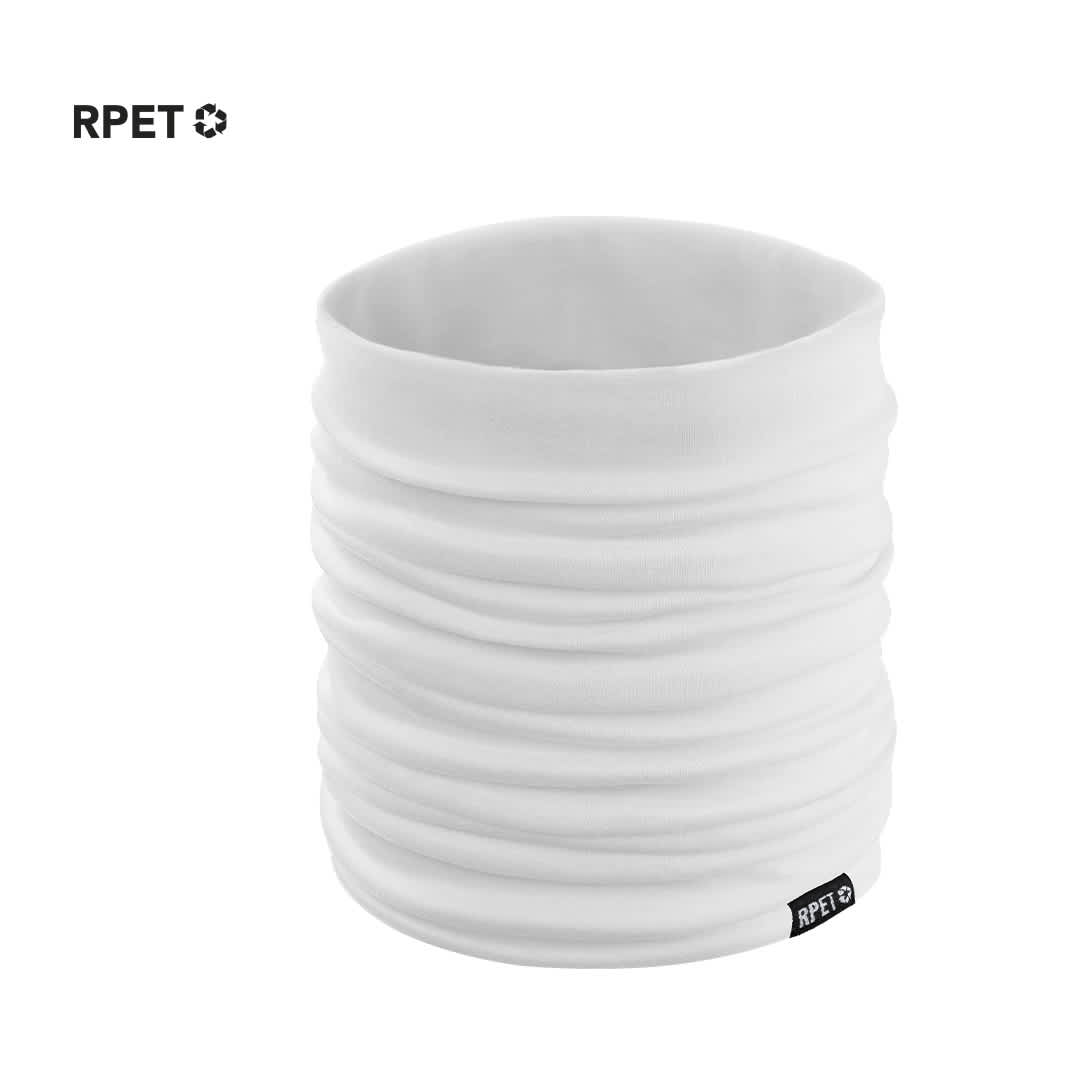 A white Suanix Neck Warmer, featuring a textured, ruched design and a branding label. Suanix Neck Warmer - Image 1