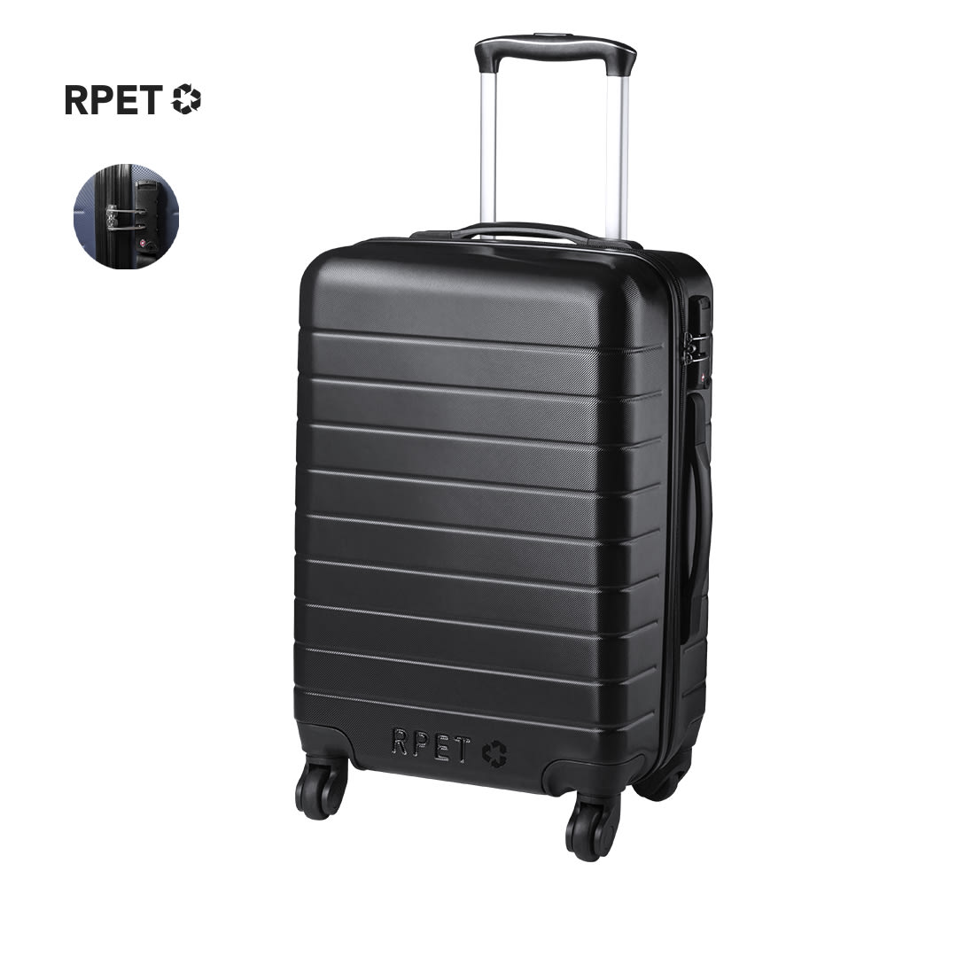 A black wheeled bag with a textured surface and a retractable handle, featuring a logo. Dacrux Trolley - Image 1