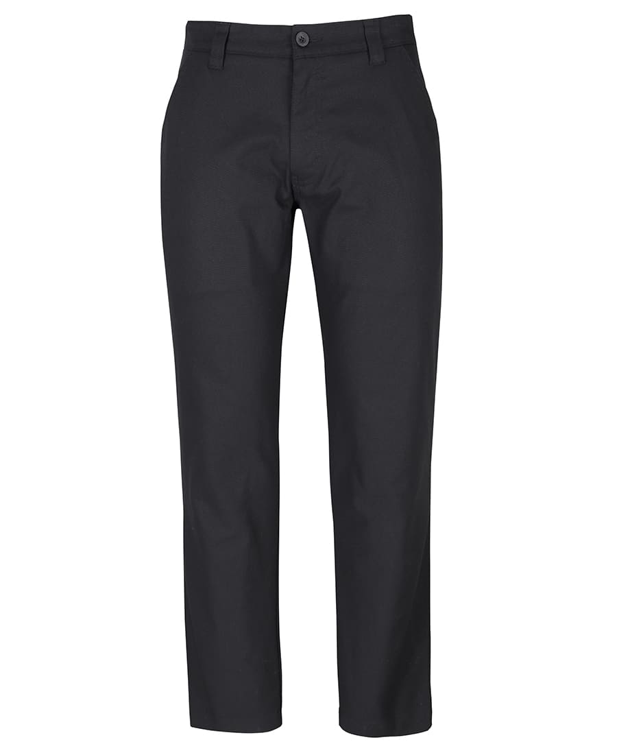 A pair of black trousers made from stretch canvas, featuring a button and zip closure, and styled with pockets. JB's Stretch Canvas Trouser - Image 1
