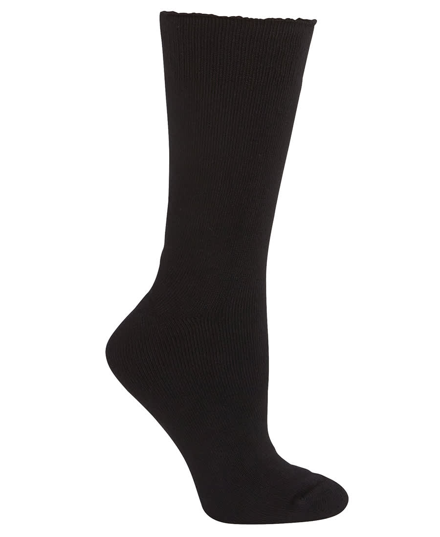 A black bamboo work sock featuring a ribbed design and a smooth finish. The sock has a logo on it. JB's Bamboo Work Sock - Image 1