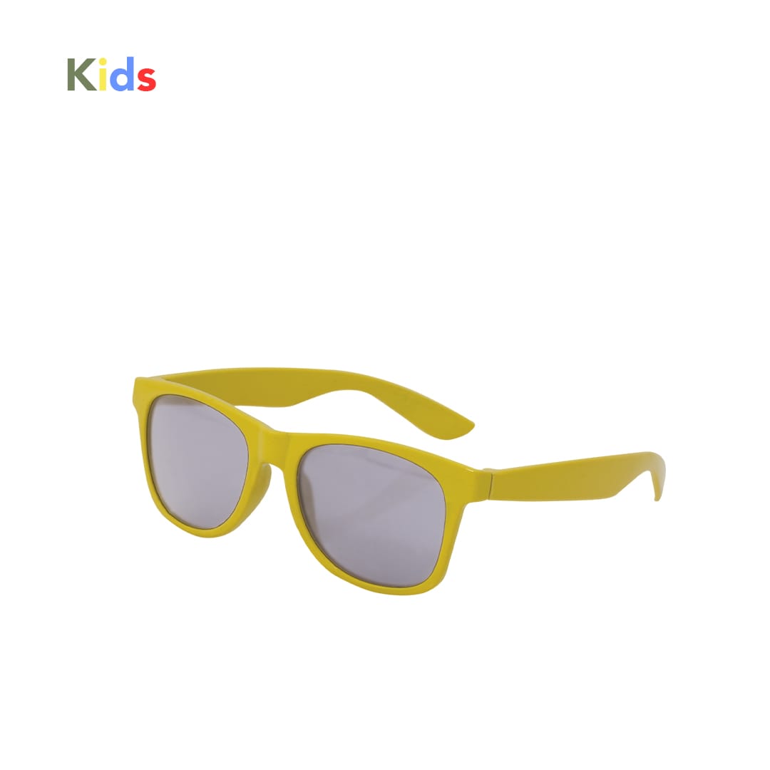 Yellow sunglasses with grey lenses, designed for kids, featuring a solid frame and temples. Includes a logo on the frame. Spike Kids Sunglasses - Image 1