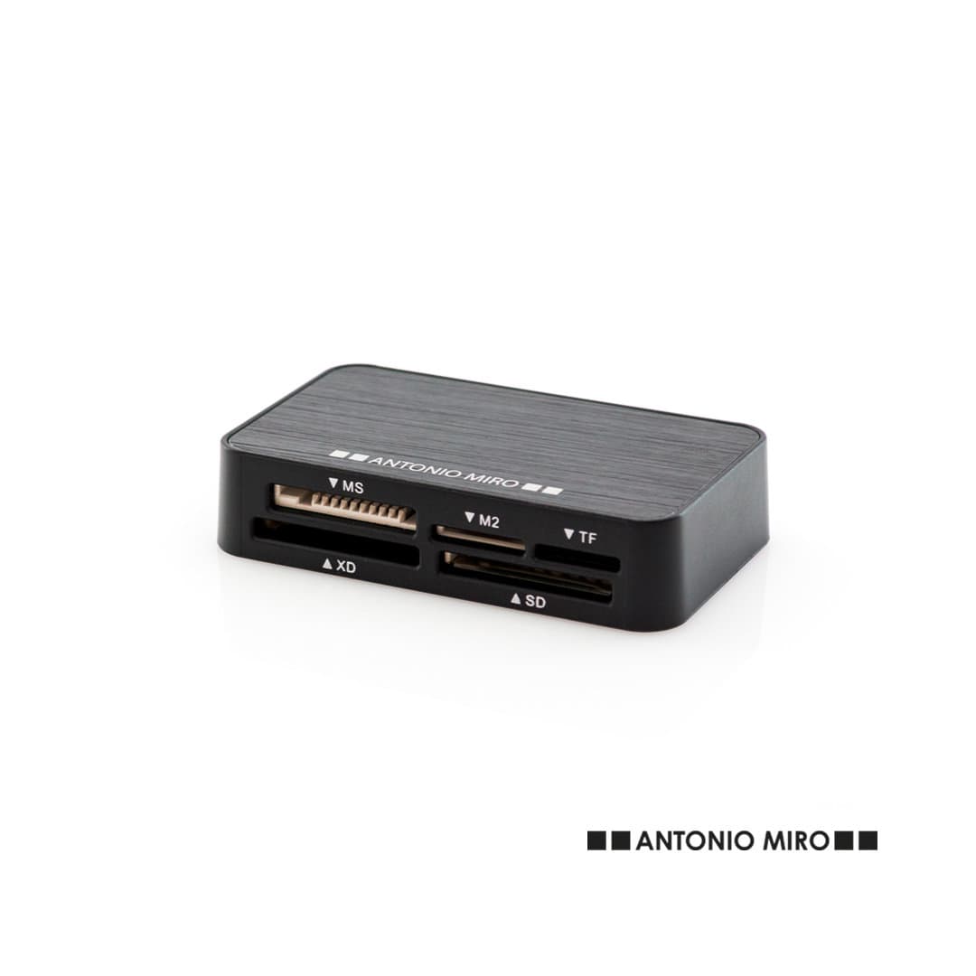 A black Caltex Card Reader with multiple slots for different memory cards on a white background. Caltex Card Reader - Image 1