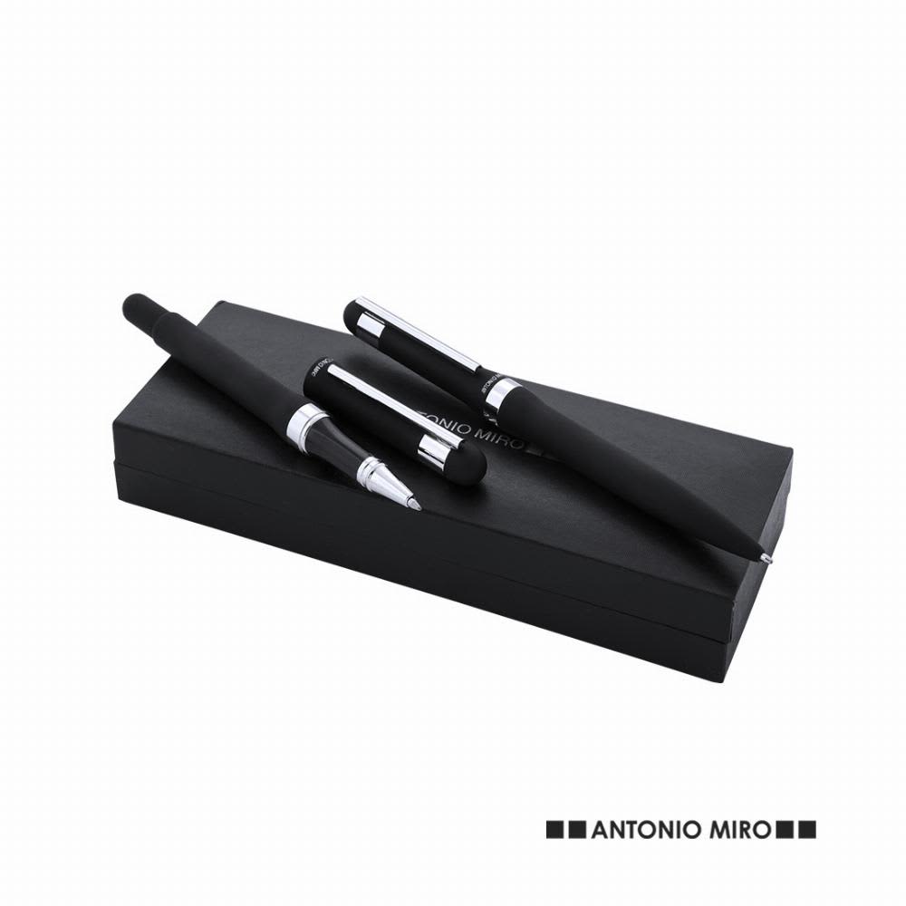 A black pen set including a rollerball pen and a ballpoint pen in a sleek black gift box, featuring a logo. Nilka - Image 1