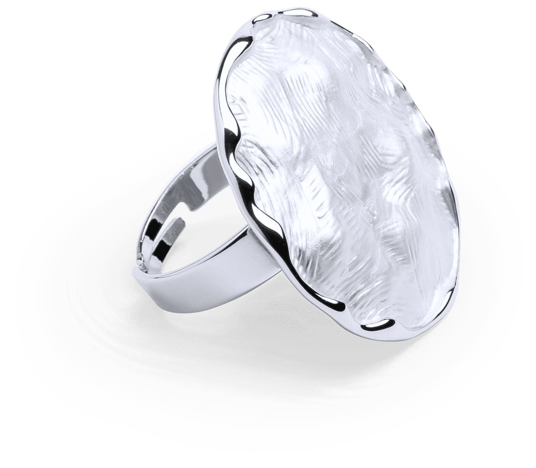 A silver adjustable ring featuring a textured, wavy oval design. Zook Adjustable Ring - Image 1