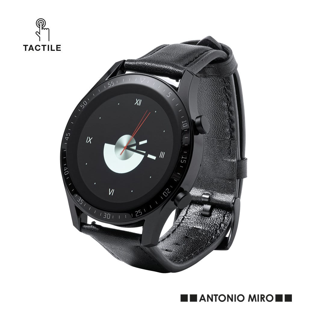 A sleek black wristwatch with a leather strap and a minimalist round face displaying a modern design. Daford - Image 1