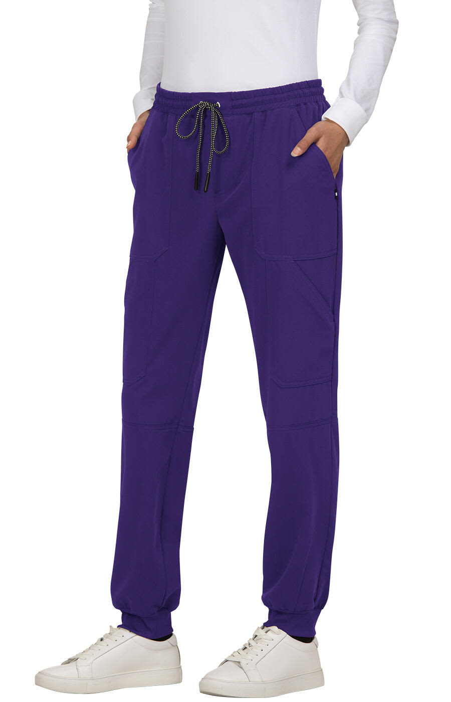 A pair of purple jogger pants with an elastic waistband and pockets, featuring a logo on them. Good Vibe Jogger Pant - Image 1