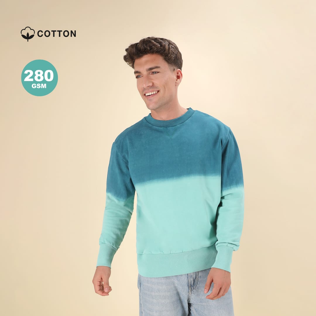A teal and aqua gradient sweatshirt with a cotton fabric, featuring a logo on the upper left. Truyi Adult Sweatshirt - Image 1