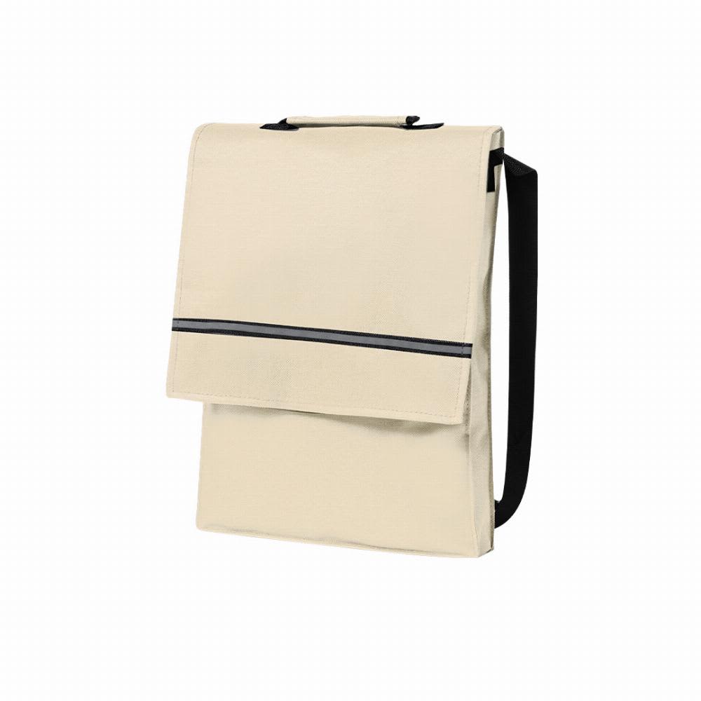 A tote bag in cream with a black stripe and a shoulder strap, featuring a fold-over flap and a simple design. Milán - Image 1