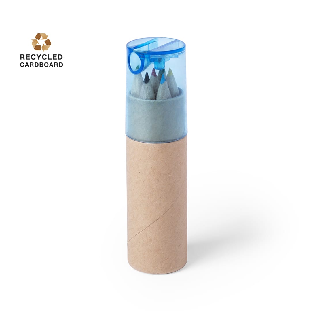 A cylindrical container of grey-lead pencils with a blue lid, made from recycled cardboard. Baby Set - Image 1