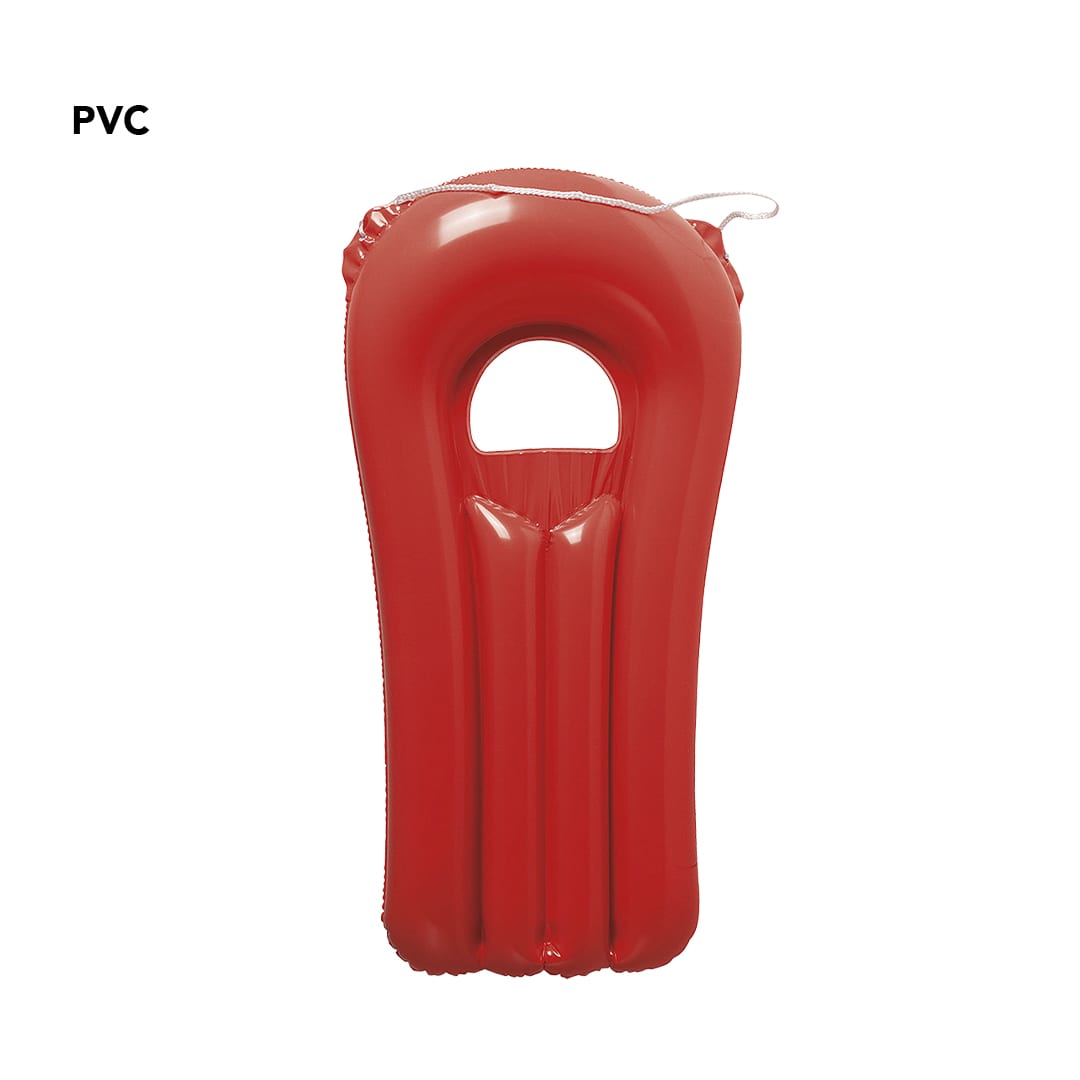 A bright red inflatable air mattress featuring a hole in the centre and a smooth finish. It has a branding logo. Wave Air Mattress - Image 1