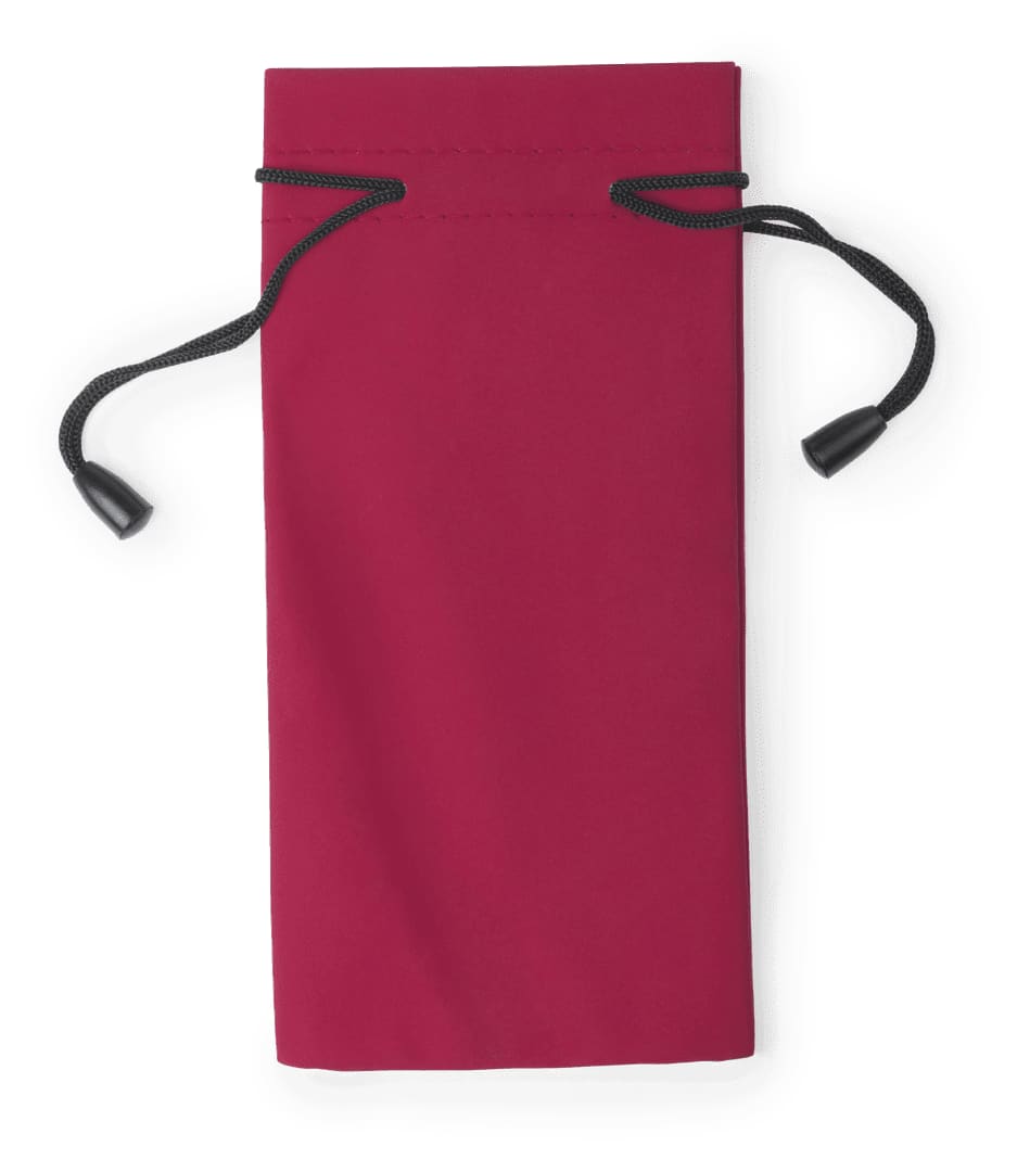 A maroon pouch with drawstring closures, featuring a sleek design and a small logo. Milla Pouch - Image 1