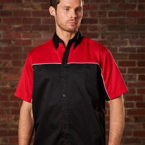 Men's tri-color poly/cotton twill shirt white piping