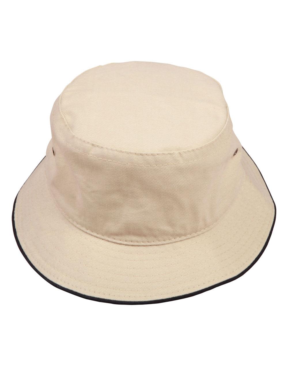 A red bucket hat with a soft, washed texture and a contrasting trim. It features a logo on the side. soft washed sandwich bucket hat - Image 1