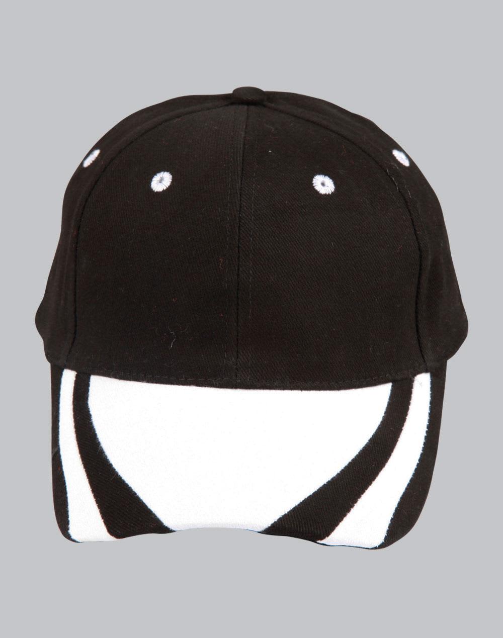 A black and red cap featuring contrasting design elements and a logo on the side. contrast peak structured cap. - Image 1