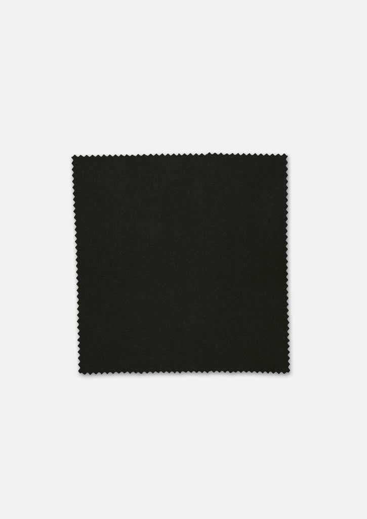 A square piece of black fabric with a fine, textured edge, showcasing a plain design. Mens Cool Stretch Plain Suiting - Image 1