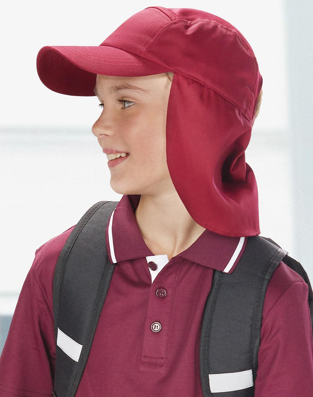 A navy poly cotton legionnaire hat with a long flap at the back and a front peak. It features a logo. Poly cotton legionnaire hat - Image 1