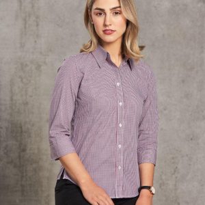 Ladies' Two Tone Mini Check 3/4 Sleeve Shirt