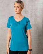 Ladies' Round Neck with Pleats S/S Knit Top